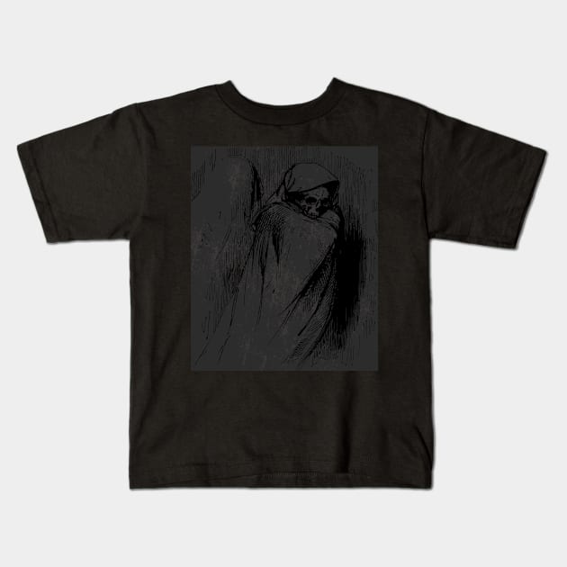 Death Grim Reaper Pencil Drawing Dark Art Drawings Cool Skull Drawings Hand Drawn Bone Illustration Halloween Celebration October 31 Kids T-Shirt by Modern Art